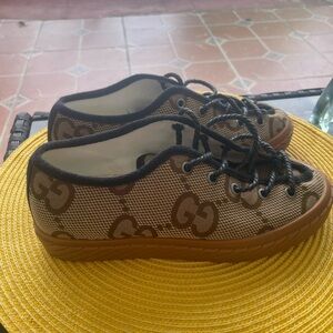 Gucci Brown and Black Sneakers with Logo Pattern